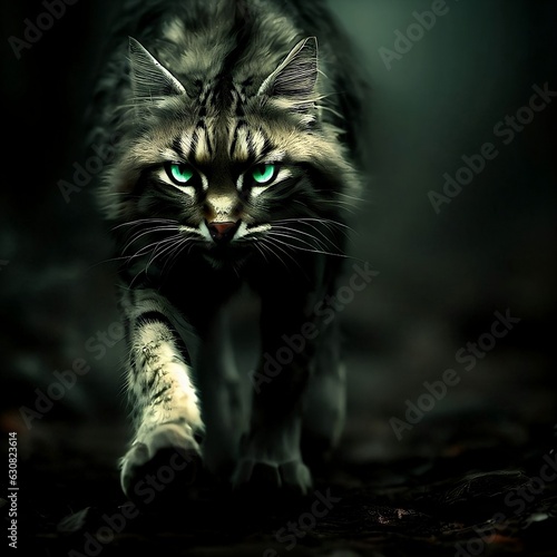 A wild cat walk in dark scary forest
