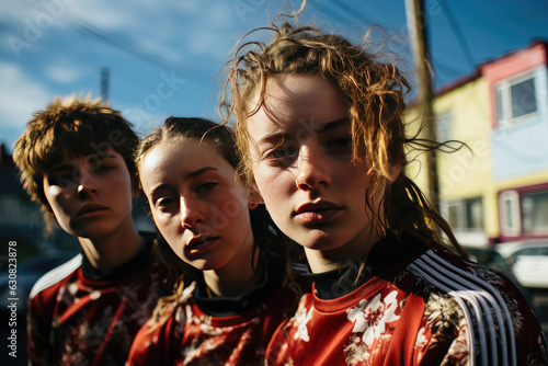 a portrait of a group of girls in their sport jerseys during outdoor practice