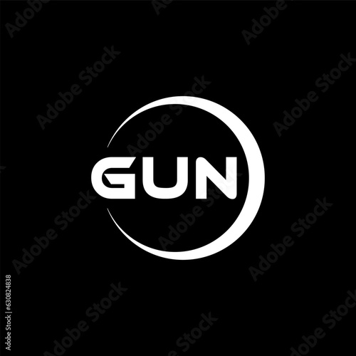 GUN letter logo design with black background in illustrator, cube logo, vector logo, modern alphabet font overlap style. calligraphy designs for logo, Poster, Invitation, etc.