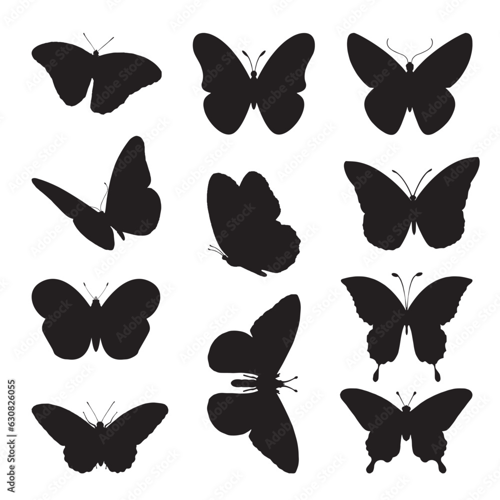 butterfly silhouette collection isolated black vector illustration - obrazy, fototapety, plakaty 