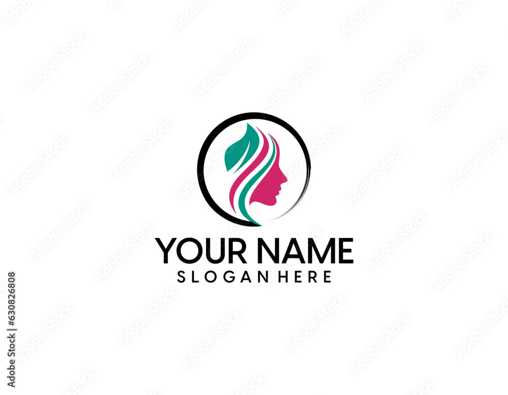 woman face with leaf style stylized beauty salon logo woman face with leaf style stylized beauty salon logo