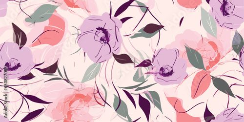 Floral seamless pattern. Fashionable template for design. Soft feminine palette