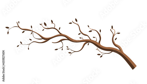 Tree branch in flat style. Spring tree branches with different leaves. Vector illustration