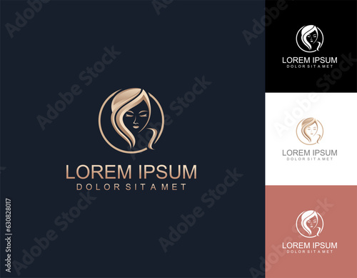 Vector abstract logo and branding design templates in trendy linear minimal style, emblem for beauty studio and cosmetics - female portrait, beautiful woman's face - badge for make up artist, fashion