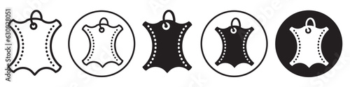 Leather symbol Icon with flat outlined  sign mark of shoe clothing apparel. Vector set collection of vintage stitch retail animal seam craft product business. Web app ui icon of cow fur fabric goods 
