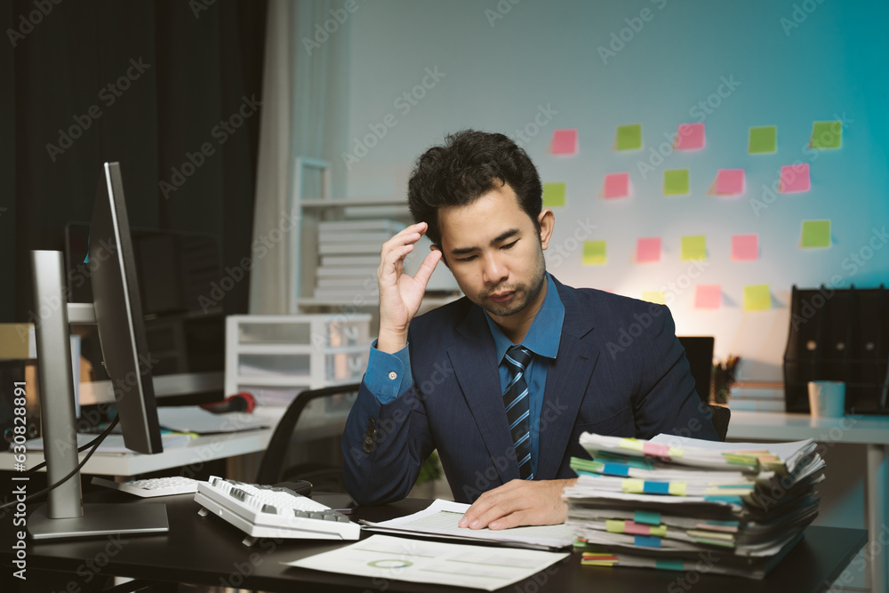 young man working at night Work comfortably on your smartphone. Social media chat at the office young man working at night Work comfortably on your smartphone. Social media chat at the office