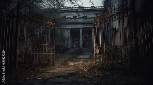 Obraz na płótnie Big gate to the abandoned hospital