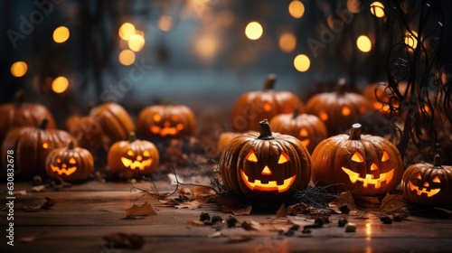 Halloween decorations with light and bokeh background. Halloween theme. 