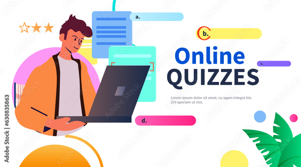 studen guy chooses correct answer in test online quiz e-learning distance education concept horizontal copy space studen guy chooses correct answer in test online quiz e-learning distance education concept horizontal copy space