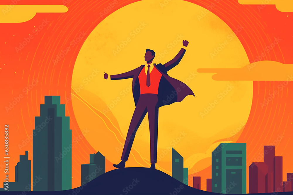illustration of a man achieving success at the top of the world illustration of a man achieving success at the top of the world