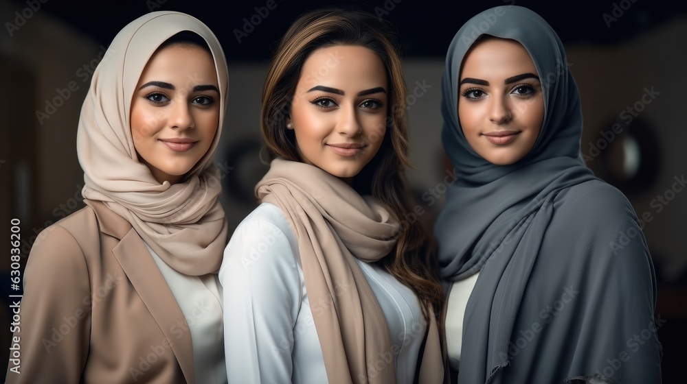 Portrait group of beautiful Arab woman smiling looking at the camera. Portrait group of beautiful Arab woman smiling looking at the camera.