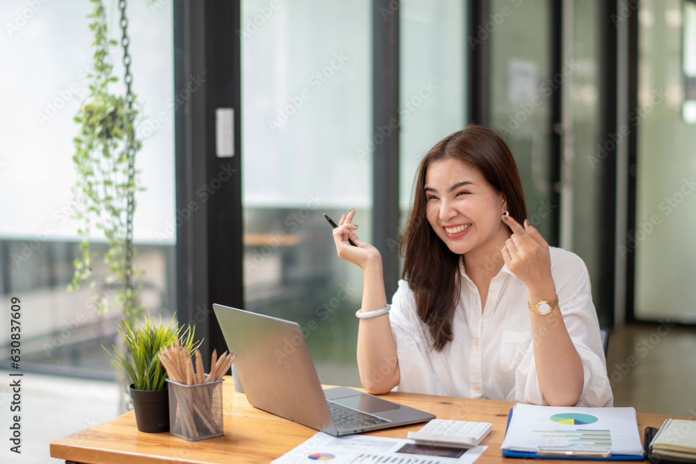 businesswomen offer works through online conferences on labtop, Remote work and communication businesswomen offer works through online conferences on labtop, Remote work and communication