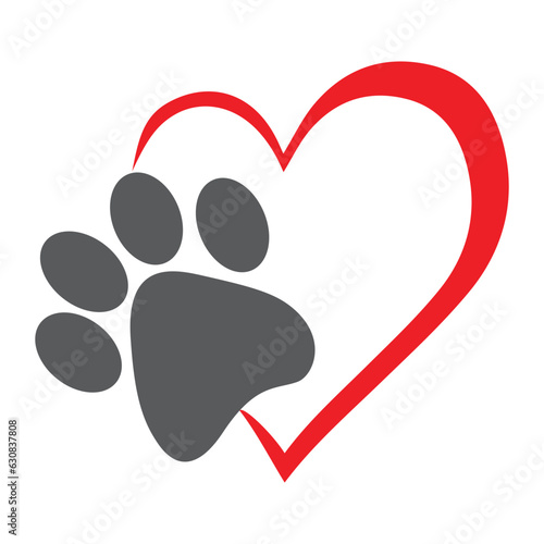 Dog or cat paw print and heart symbol