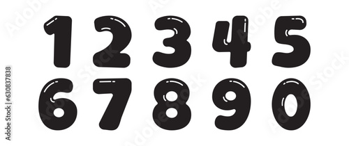 Cartoon number vector icon, kid black font, cute fun alphabet, school children math letter, game sign set, education typography symbol isolated on white background. Text illustration