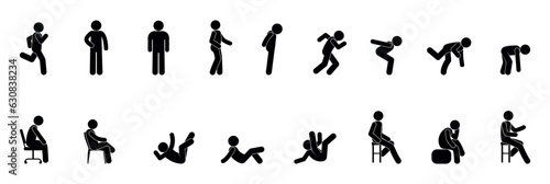 stick figure man icon, human silhouette isolated, people pictogram set