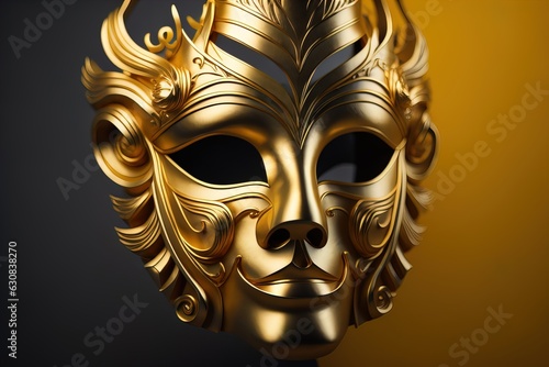 Venetian carnival mask with golden ornament on a solid color background. ai generative