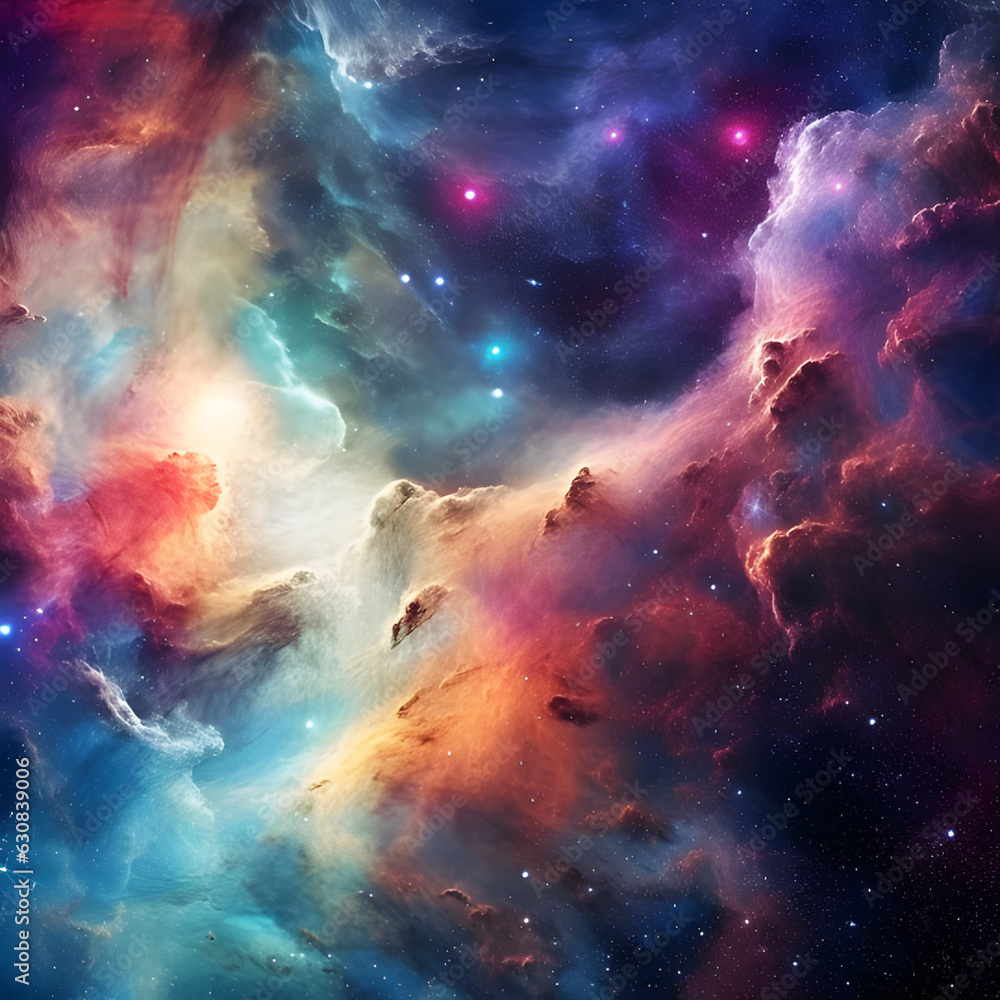 Nebula and galaxies in outer space. Abstract display of the cosmos background, generative ai.