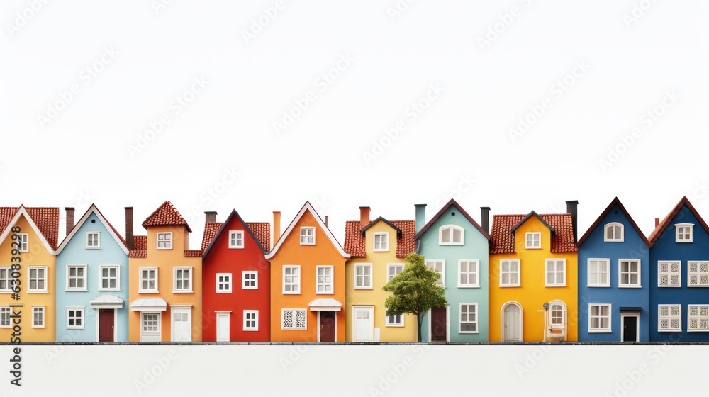Charming row of colorful houses, each with its own unique character.