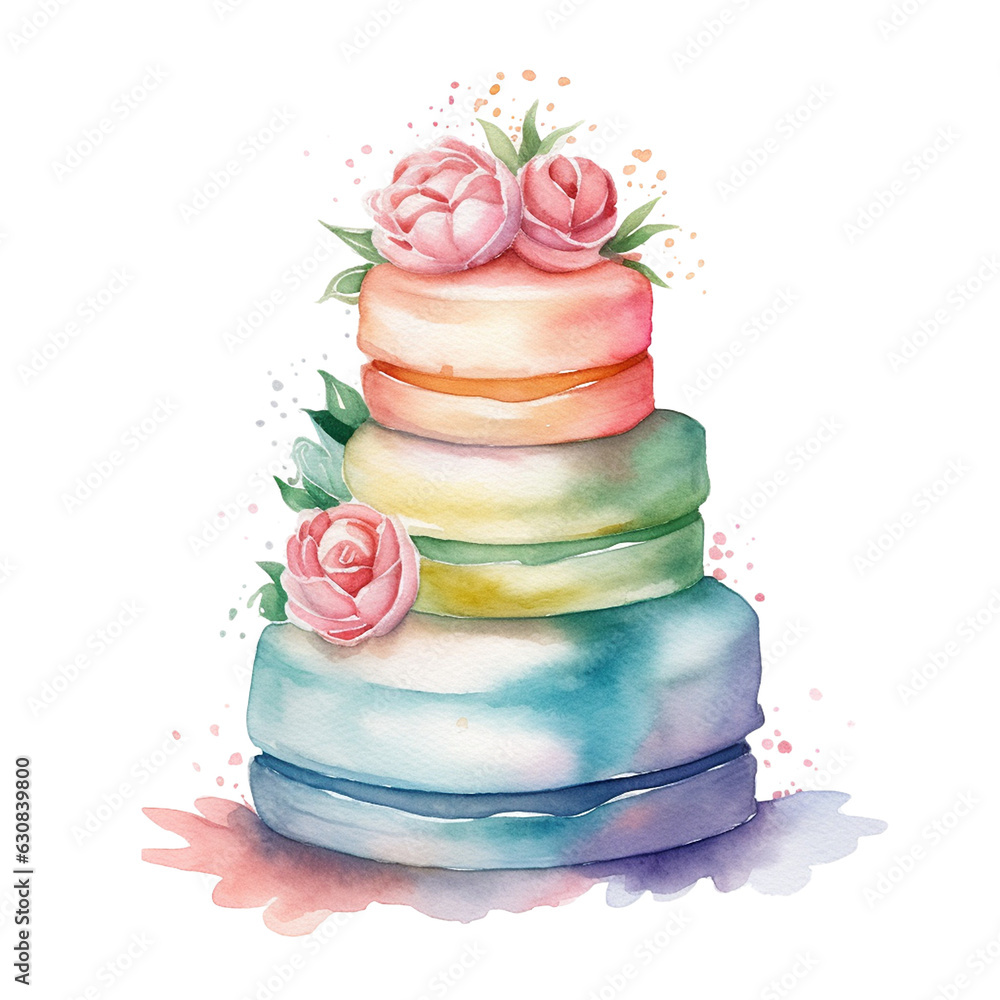 Wedding Cake, Isolated PNG, Invitation Card Graphic, Watercolor Hand Painted Illustration, Transparent Background, Generative AI Wedding Cake, Isolated PNG, Invitation Card Graphic, Watercolor Hand Painted Illustration, Transparent Background, Generative AI