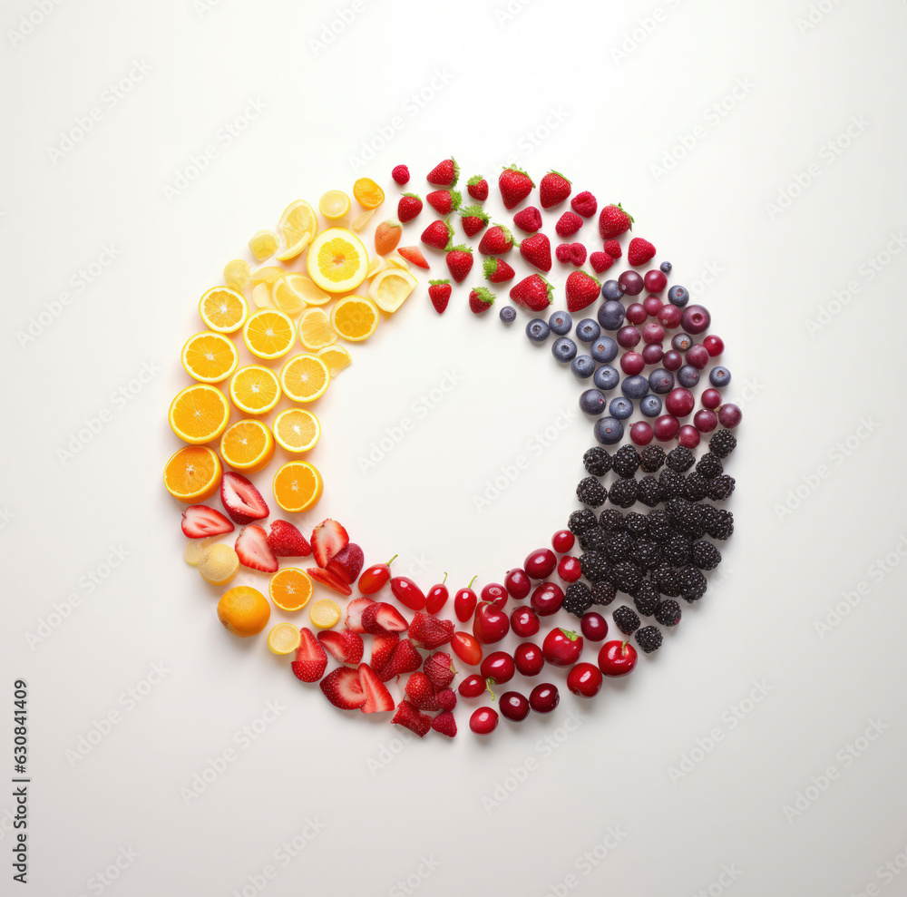 Photo top view of colorful fresh fruits rainbow Photo top view of colorful fresh fruits rainbow