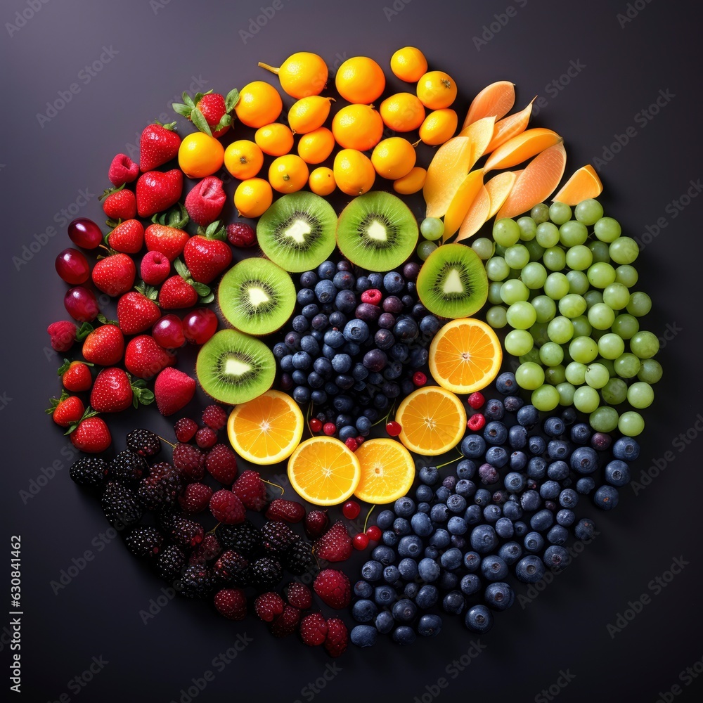 Photo top view of colorful fresh fruits rainbow Photo top view of colorful fresh fruits rainbow