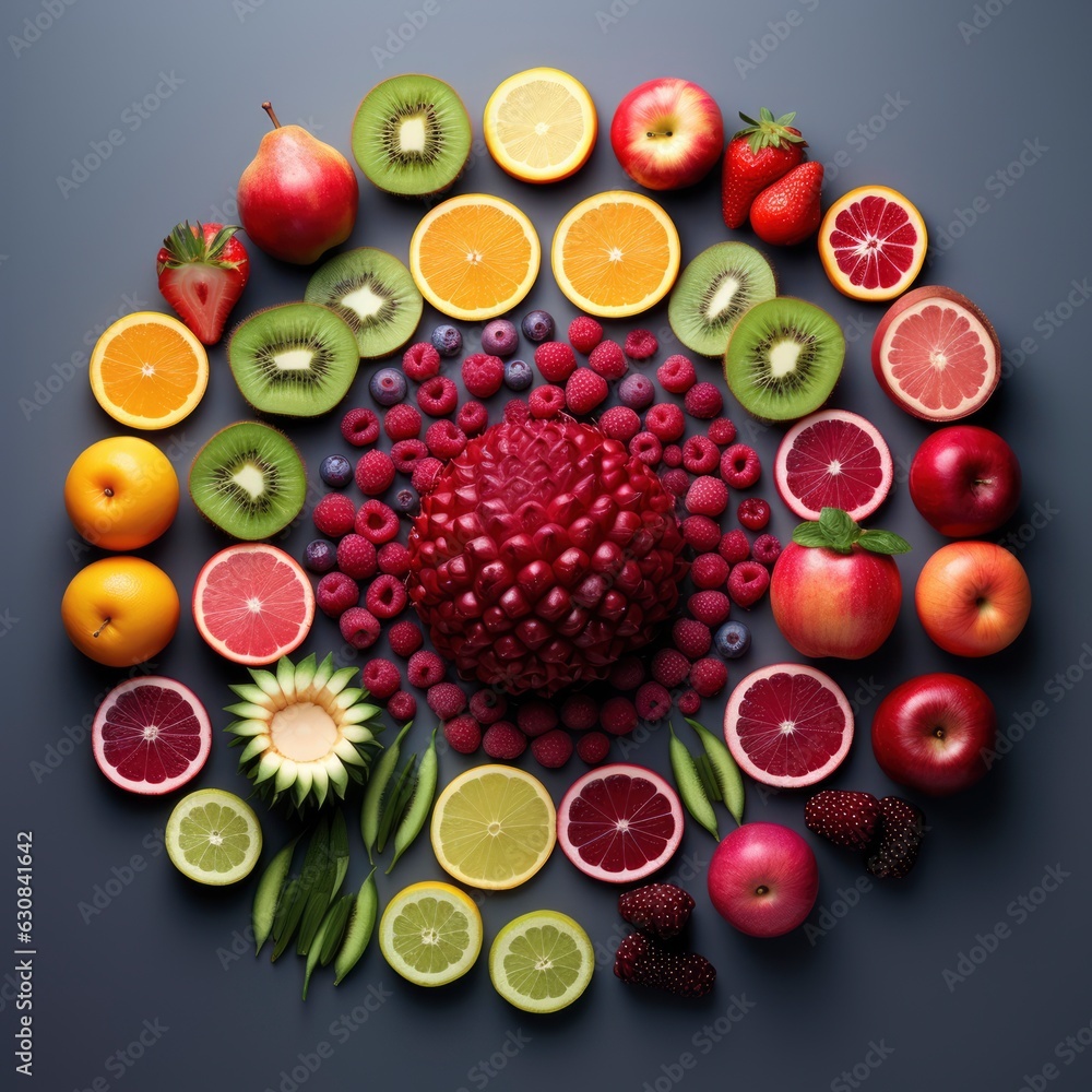 Photo top view of colorful fresh fruits rainbow Photo top view of colorful fresh fruits rainbow