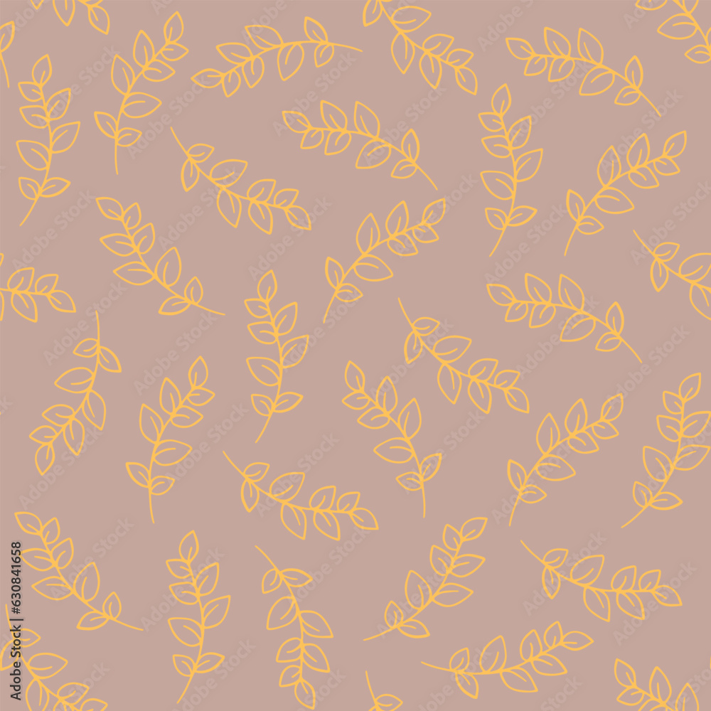 Yellow foliage on a grey background seamless pattern. Hand drawn botanical elements. Vector illustration Yellow foliage on a grey background seamless pattern. Hand drawn botanical elements. Vector illustration