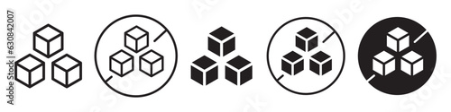 Sugar Free symbol Vector Icon. No added glucose or sweetener product sign mark set collection. Logo of zero insulin for diabetic. Web app ui icon of cardboard box product packaging cube label 