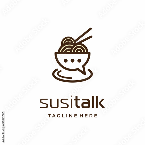 Sushi chat talk inspiration with line art, creative, simple, unique, modern app icon logo design