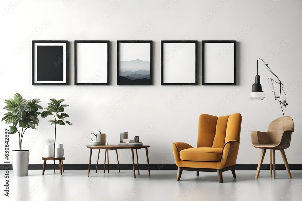 Fototapeta premium Modern Room and Picture frame composition chair of display Exhibition art lifestyle