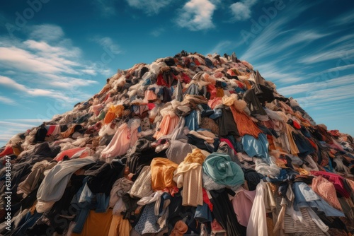 huge heap of useless clothes, era of consumpion metaphor, ai tools generated image