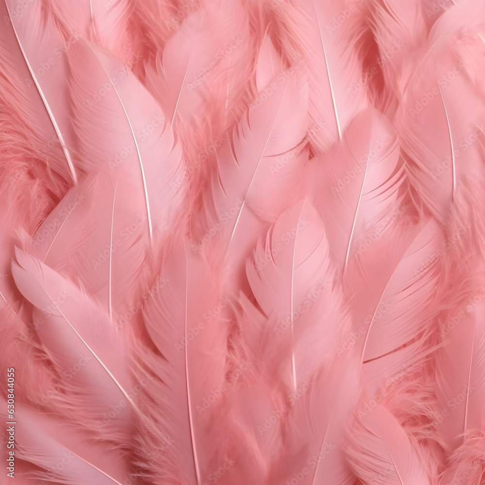Fototapeta premium Pink feathers, from bird feathers dyed light pink, generative ai