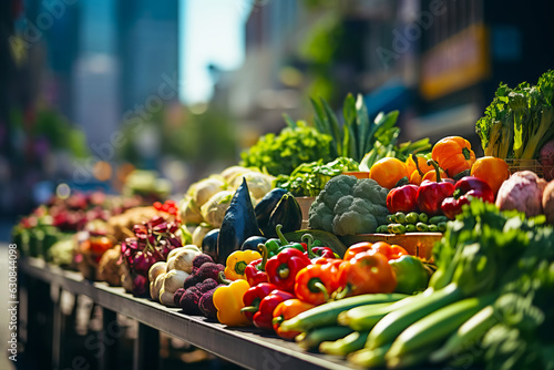 Fototapeta Naklejka Na Ścianę i Meble -  Local market with fresh farm products. Vegetables and herbs close-up on street counter