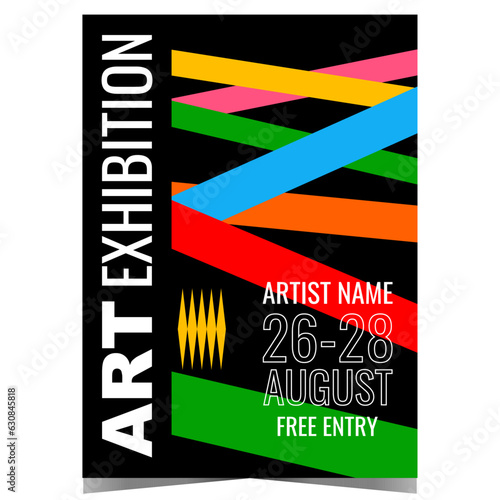 Art exhibition, museum exposition or painting and photo gallery promo poster or invitation flyer. Vector design template of culture event advertising banner with colourful abstract lines.