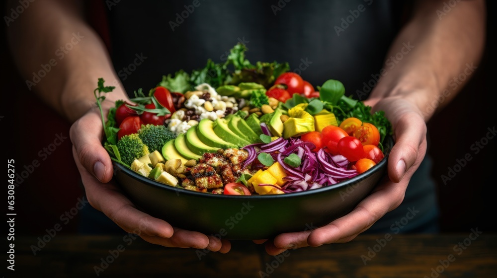 Person holding a bowl full of fresh vegetables