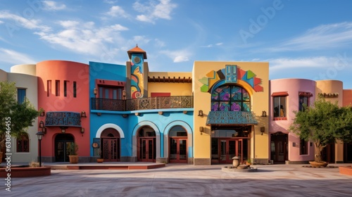 Cultural center highlighting the fusion of traditional and modern elements in a vibrant town. photo