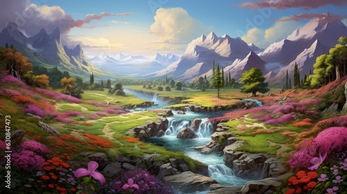 Breathtaking mountain landscape with a flowing stream © KerXing