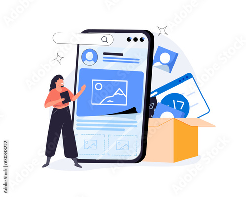 Application service abstract concept vector illustration set. SaaS technology, packaged software, decentralized app