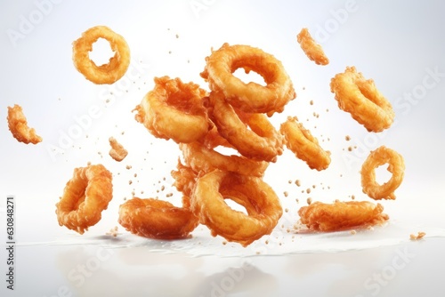 deep fried crispy onion rings and fries photo