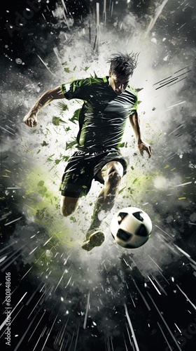 Soccer player kicking the ball in the stadium