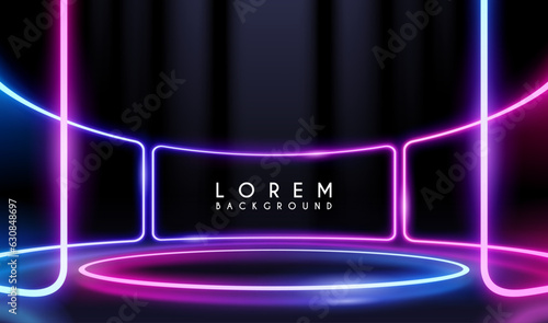 Neon light stage template on black background
