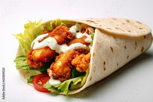 Mexican chicken wrap on a white Background