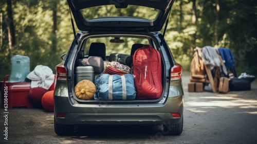 The trunk of a car packed with suitcases and bags