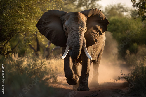 Angry elephant standing on the road. Zambia. South Luangwa National Park photo