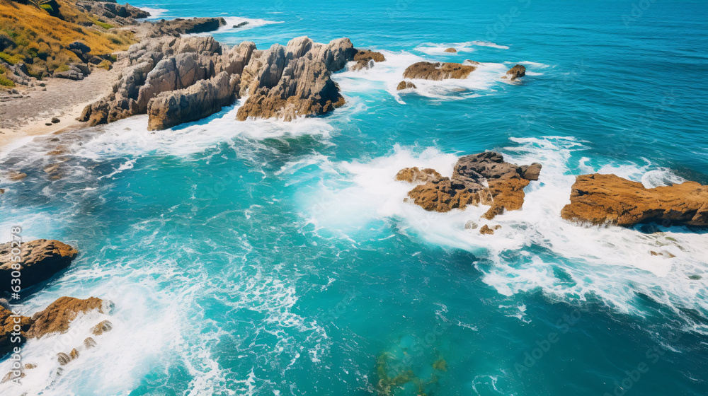 Aerial view of sea waves and fantastic Rocky coast