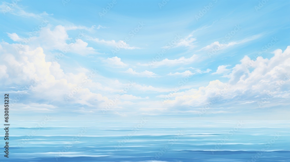 Stunning blue ocean with fluffy clouds in the sky