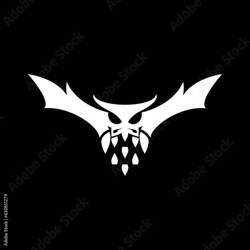 vector illustration icon bat, owl, with sharp eyes silhouette shape front view, flying bird vector