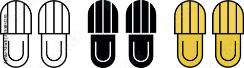 Home shoes flat line icons collection. Comfortable house slipper. Mens and womens footwear, children slippers in the form. Vector ilustration