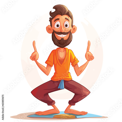 Yoga instructor cartoon illustration, yoga mascot character, Indian saint yoga guru, yoga teacher