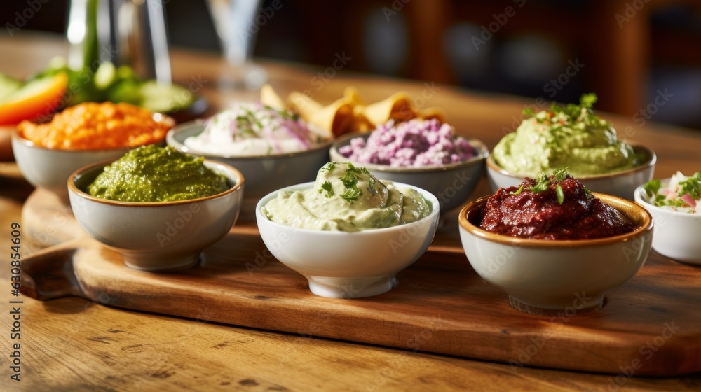 Beautifully set wooden table with a variety of delicious food bowls Beautifully set wooden table with a variety of delicious food bowls